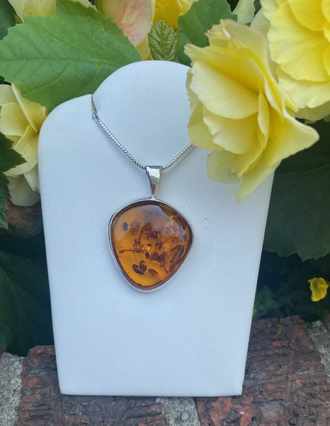 Amber Bezel Set Free Form Pendant