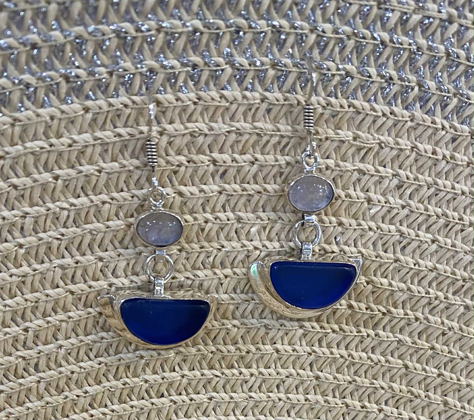 Beach Glass and Moonstone Earrings