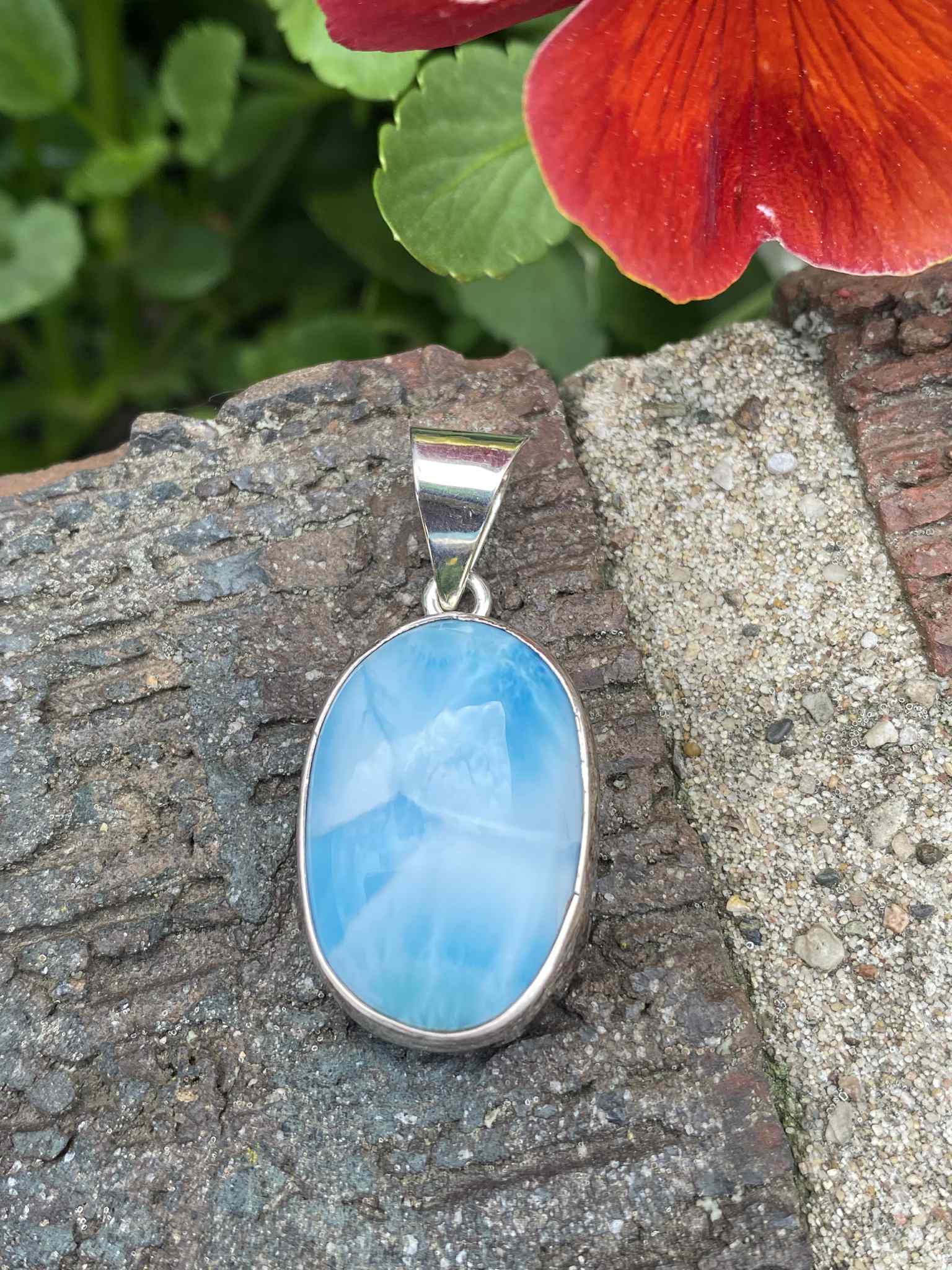 Larimar Oval Pendant in a Silver Setting