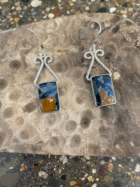 Pietersite Rectangle Scroll Earrings