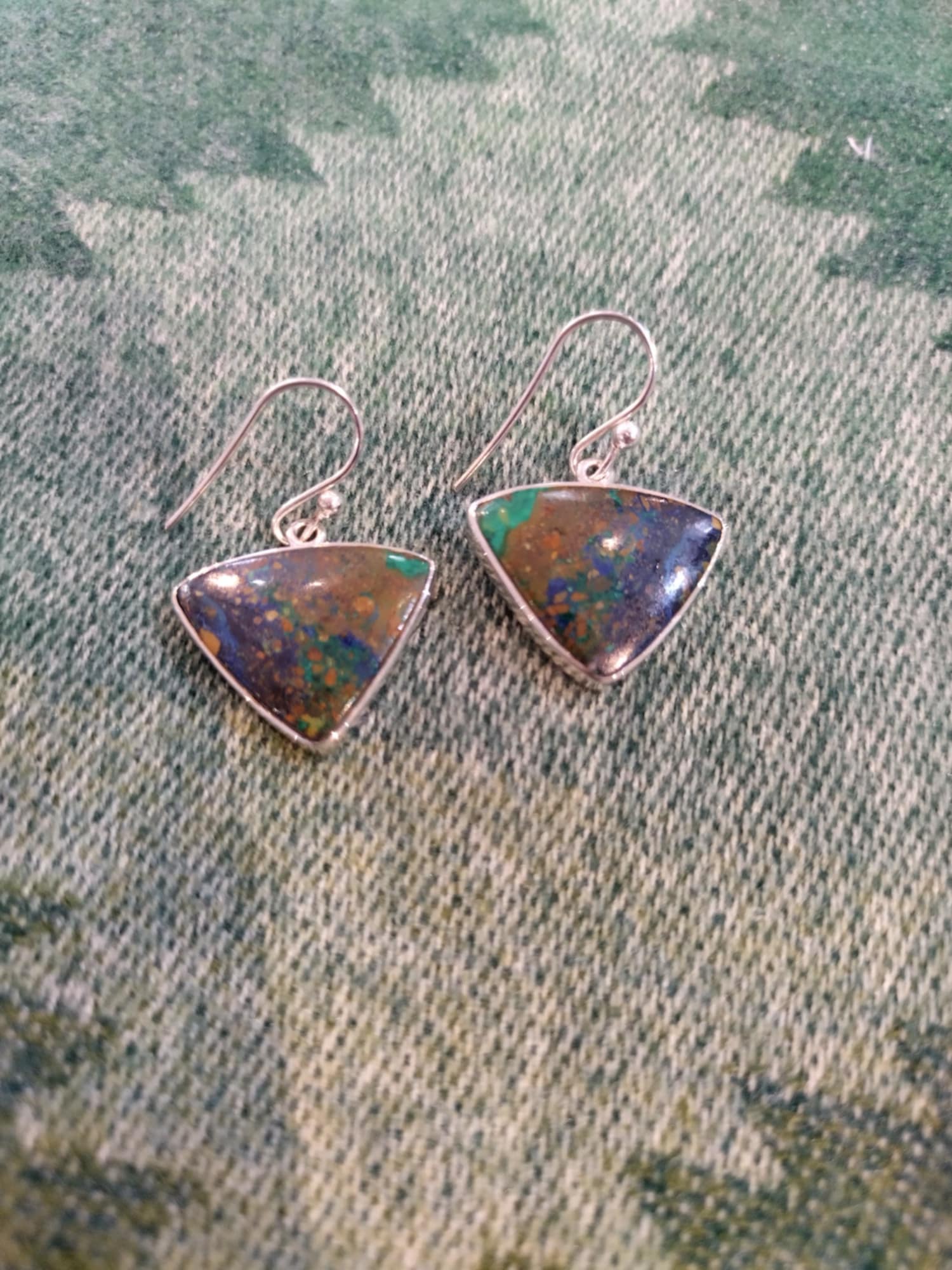 Azurite Triangle Earrings set in Sterling Silver