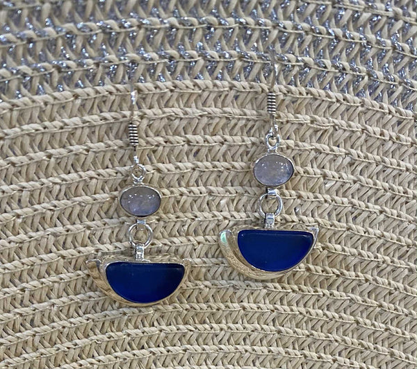 Beach Glass and Moonstone Earrings