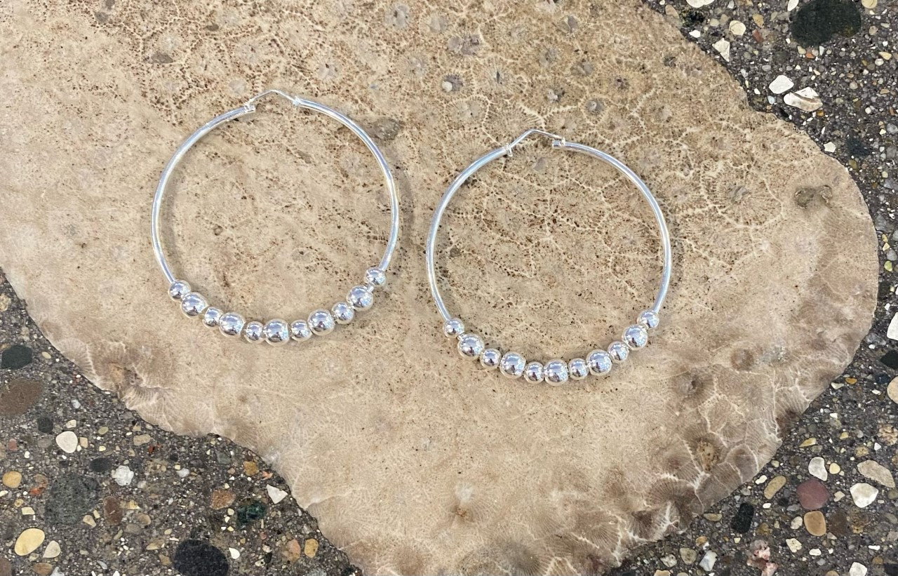 Sterling Silver Beaded Hoop Earrings