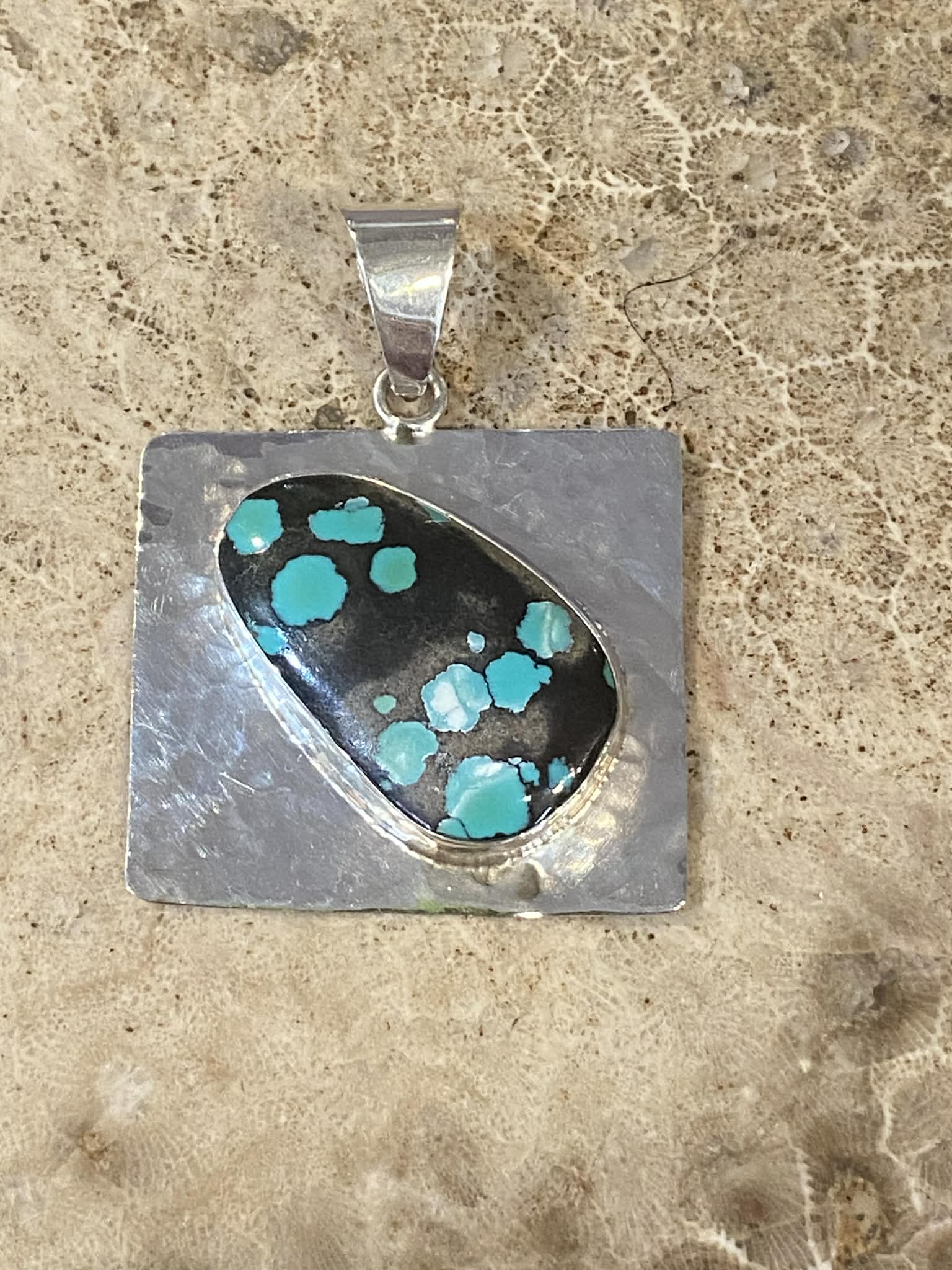Indian Mountain Turquoise Hammered Pendant