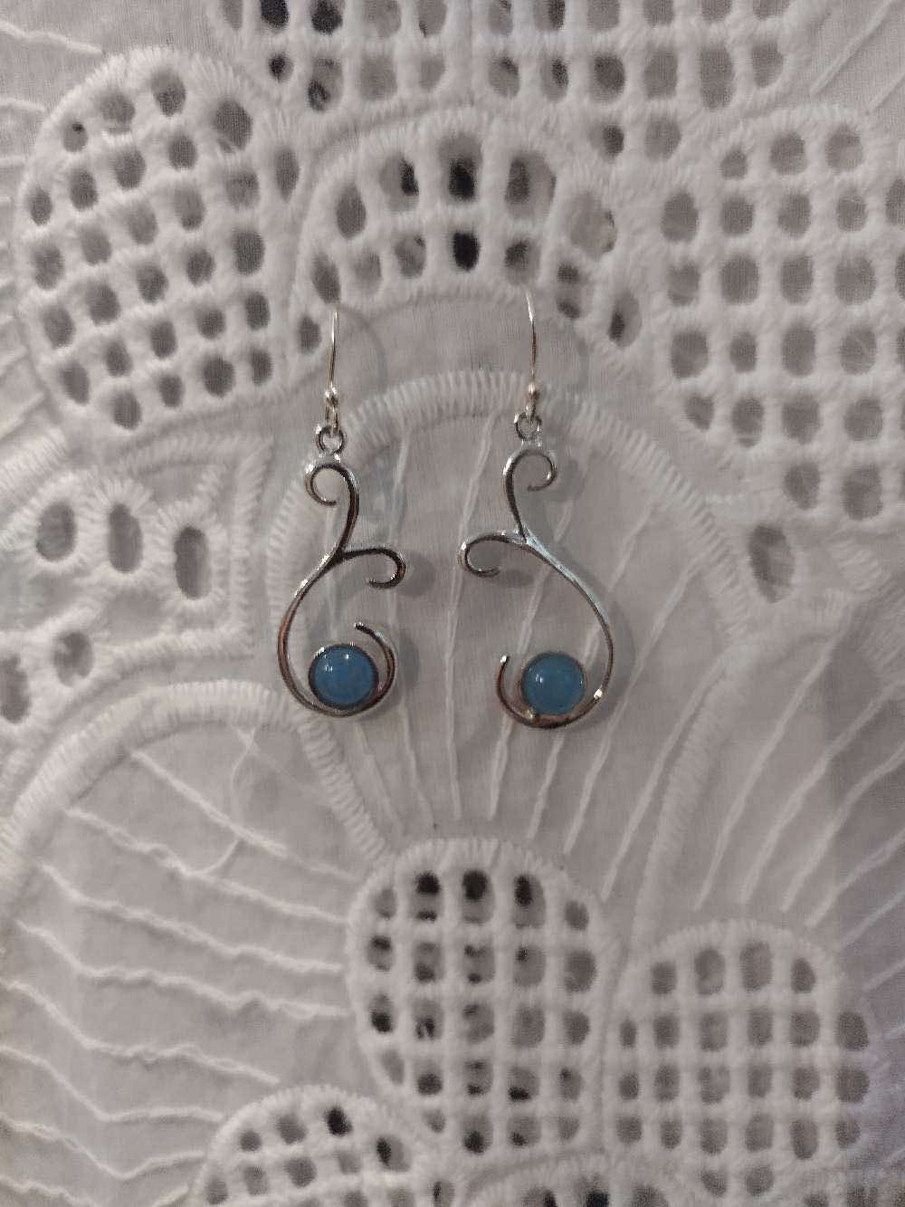 Blue Chalcedony Scroll Earrings