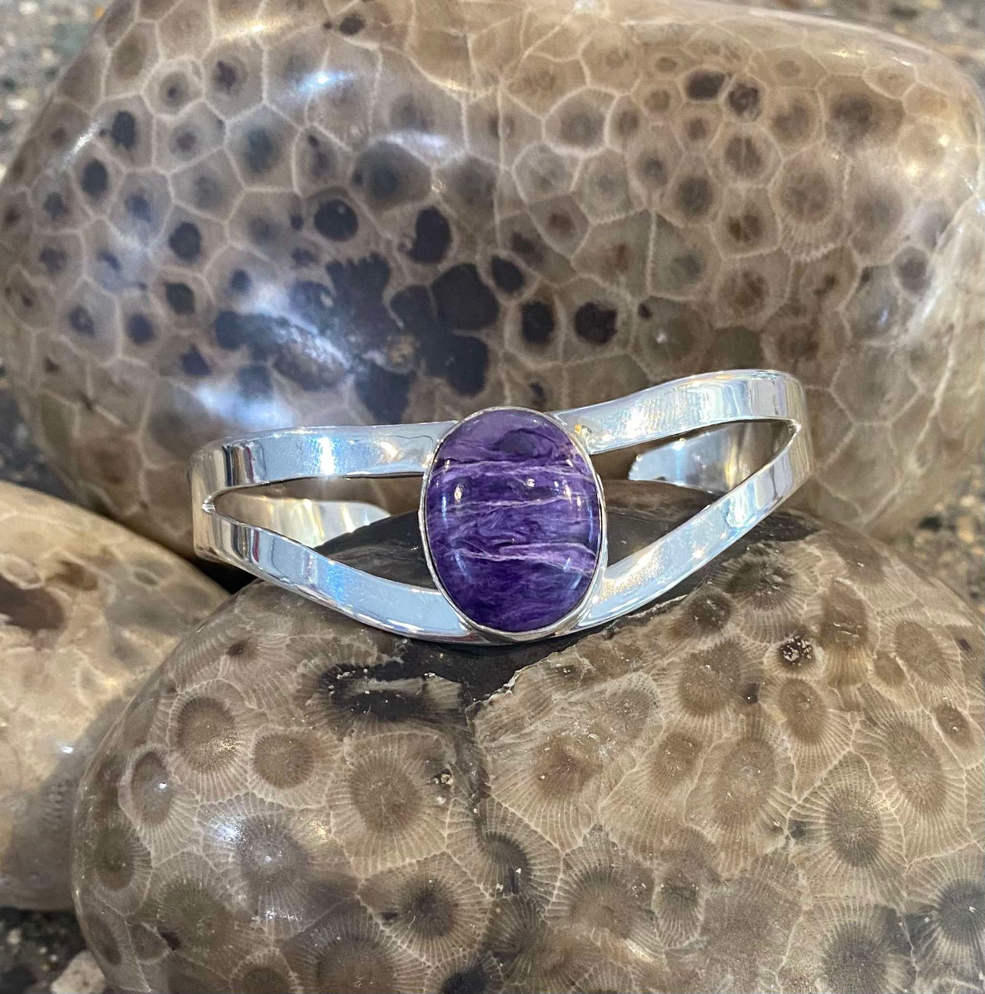 Charoite Oval Cuff Bracelet