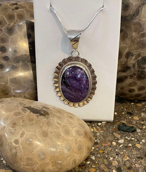 Charoite Oval Pendant with Southwest Detail