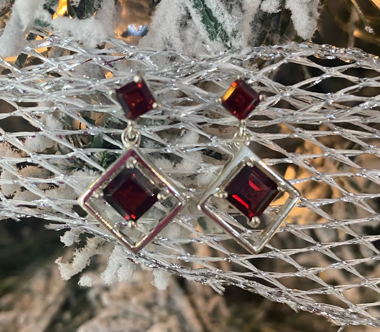 Garnet Double Stone Post Earrings