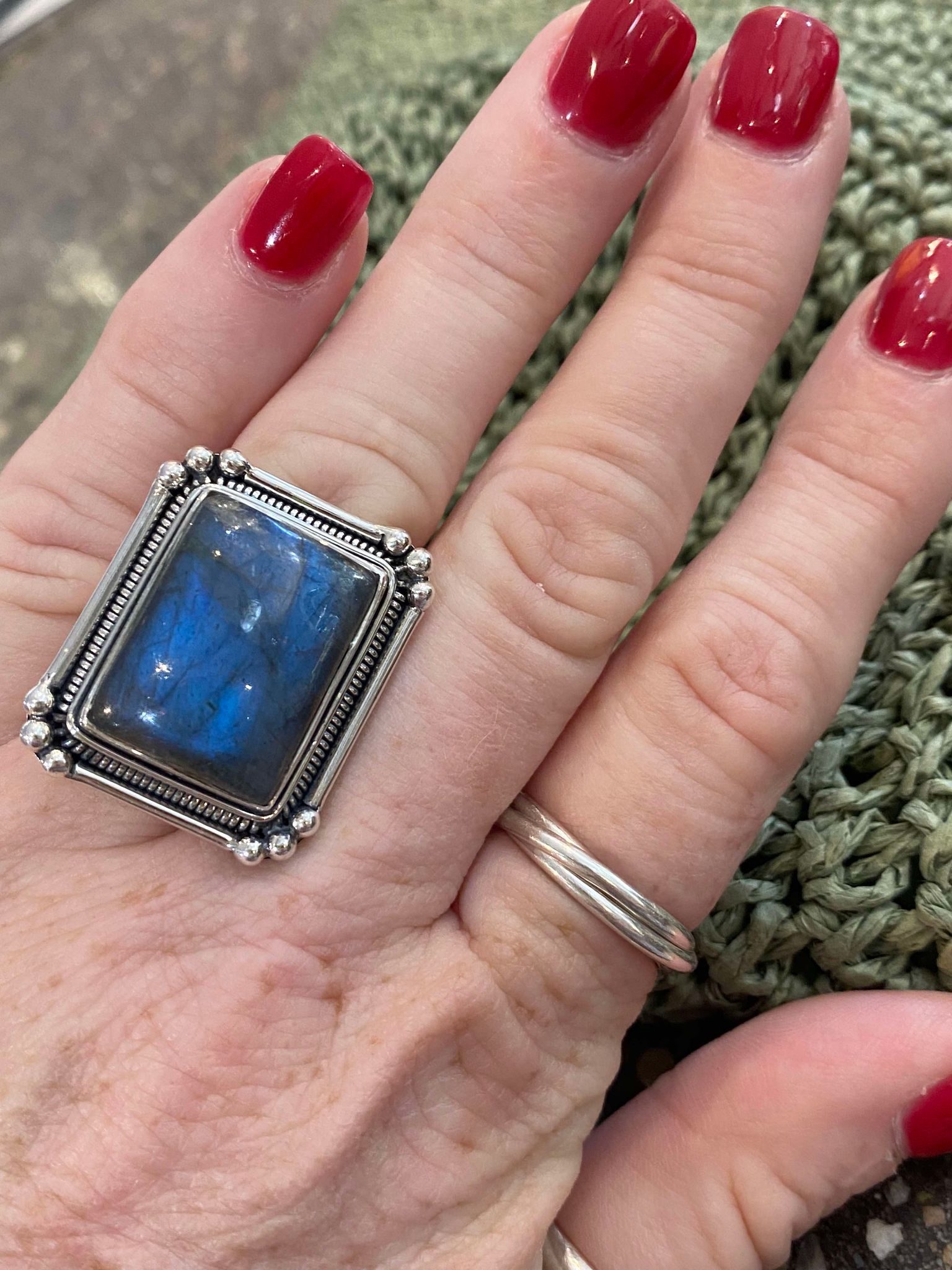 Labradorite Art Deco Rectangle Ring