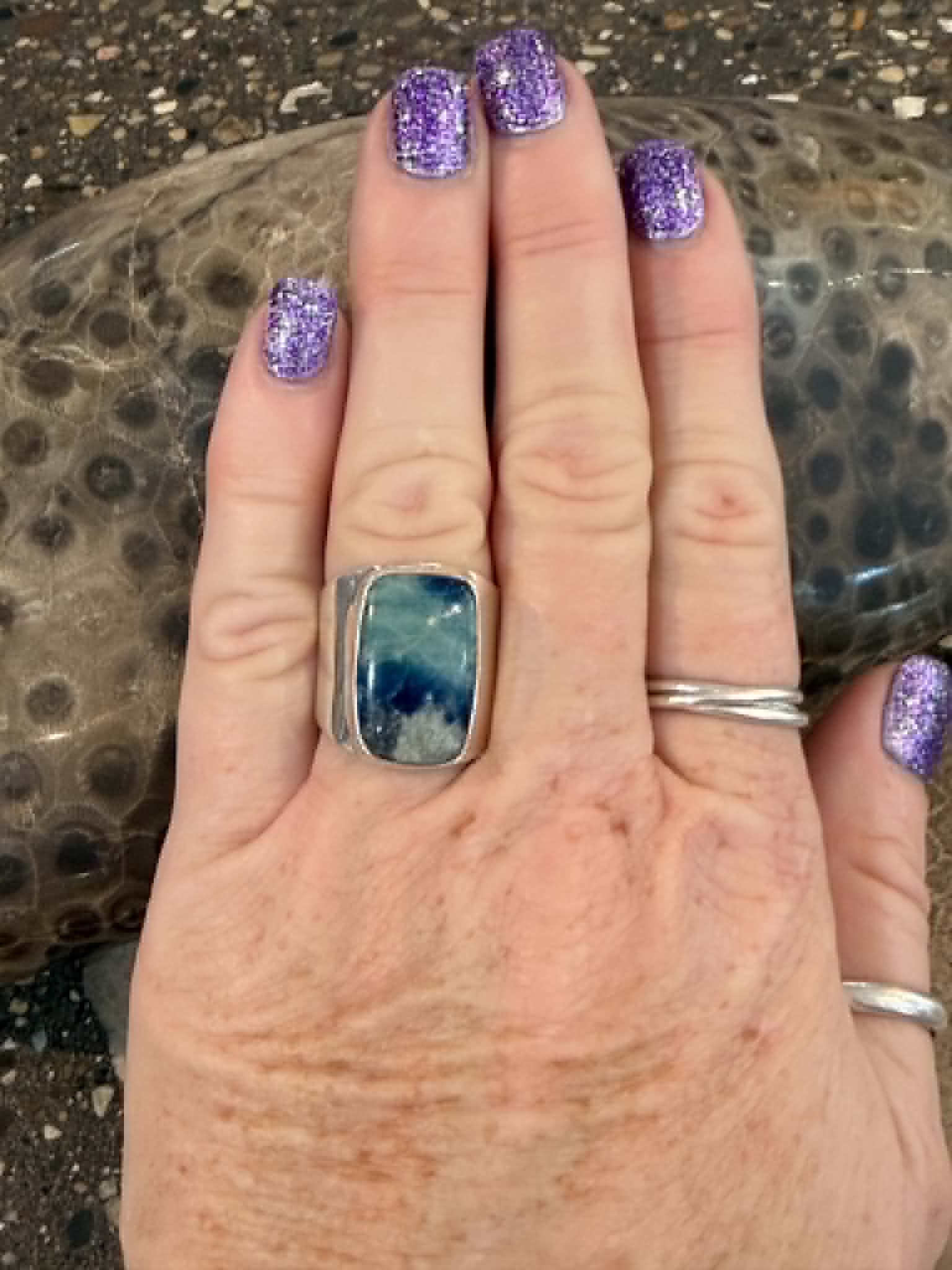 Lapis Rectangle Wide Band Ring