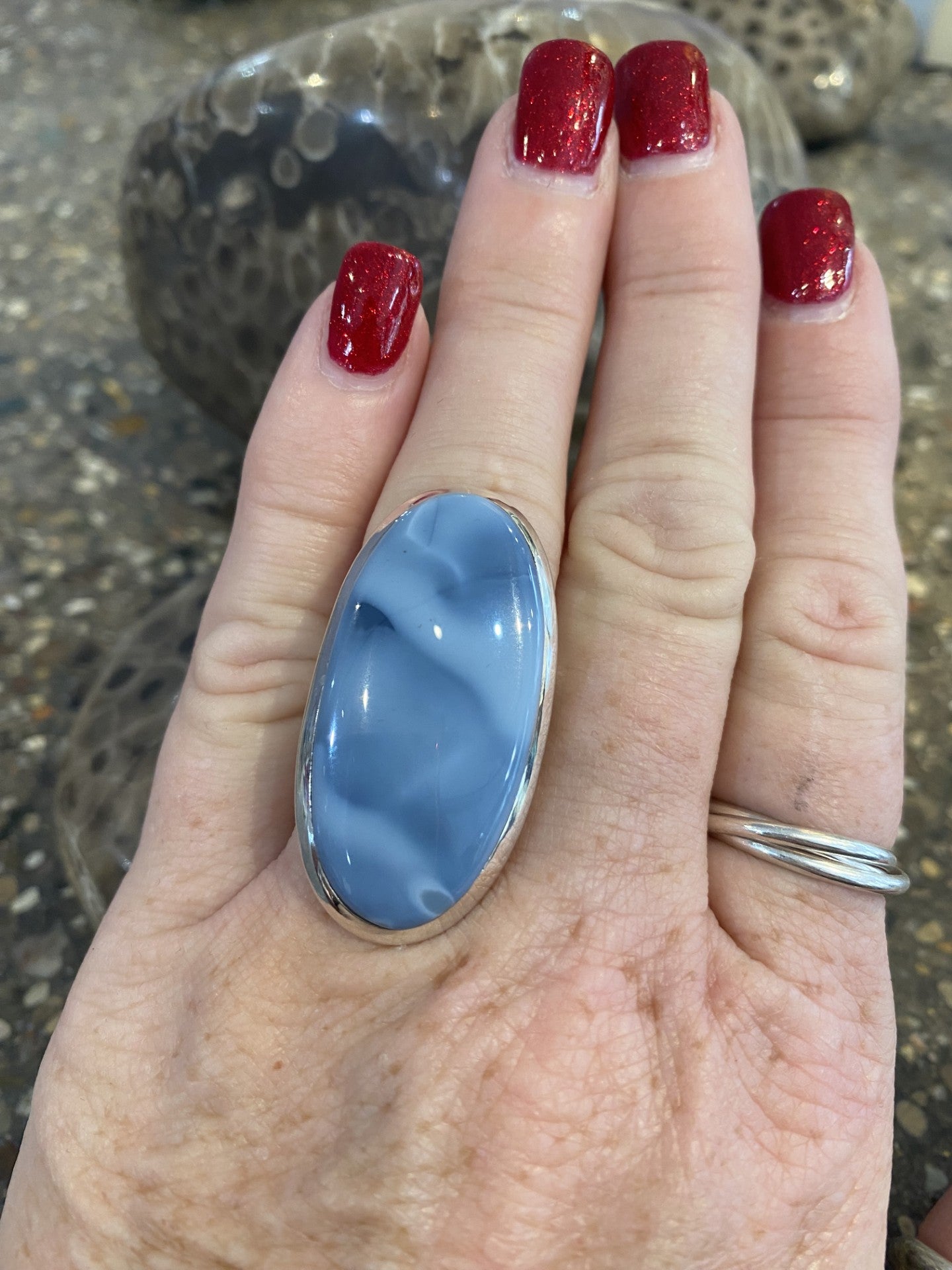 Blue Opal Large Opal Ring