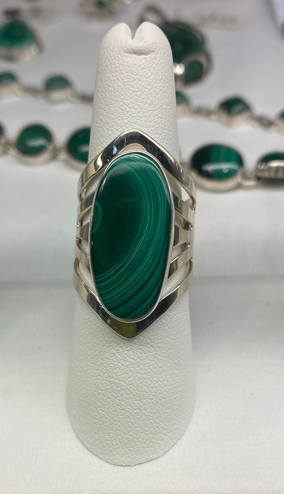 Malachite Oval Wide Band Ring