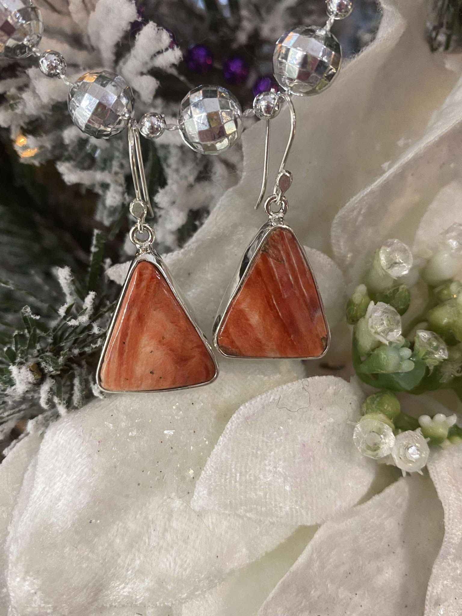 Spiny Oyster Shell Triangle Earrings