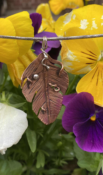 Copper and Sterling Silver Feather Pendant
