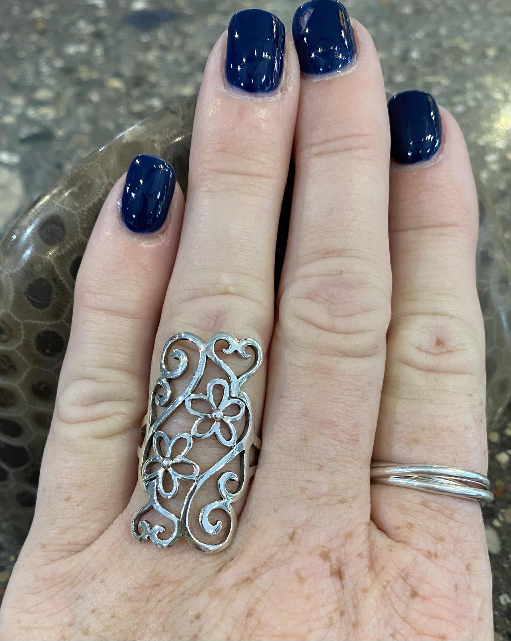 Sterling Silver Flower Window Pane Ring
