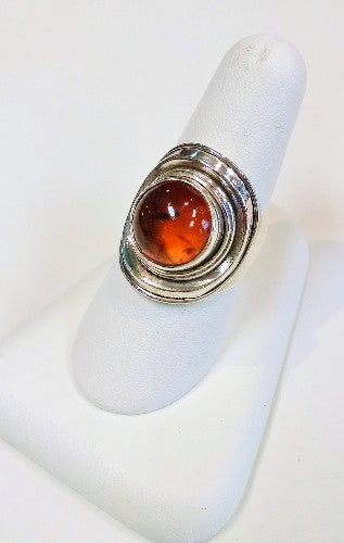 Amber and Sterling Silver Statement Ring