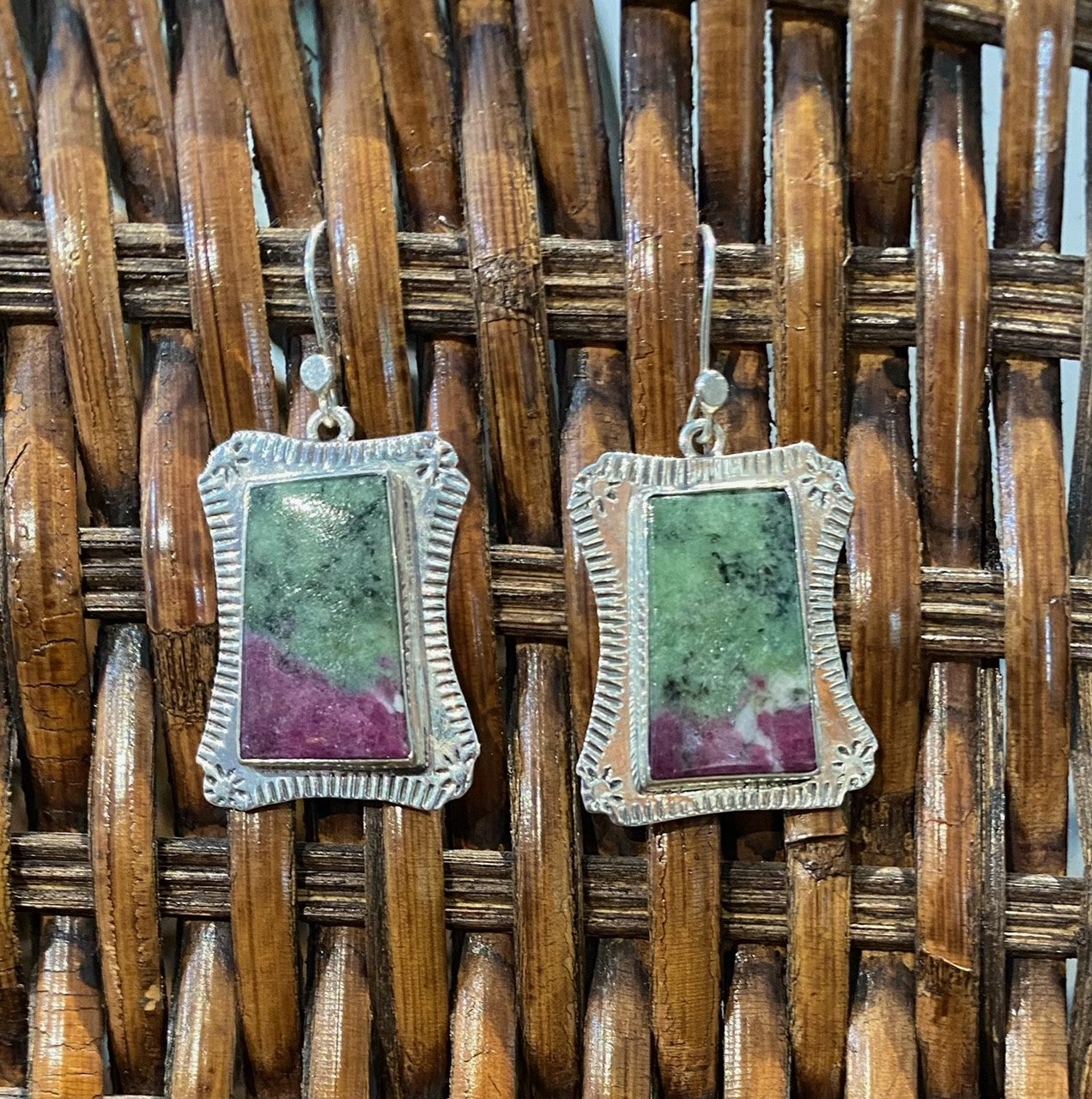 Ruby Zoisite Earrings in Sterling Silver