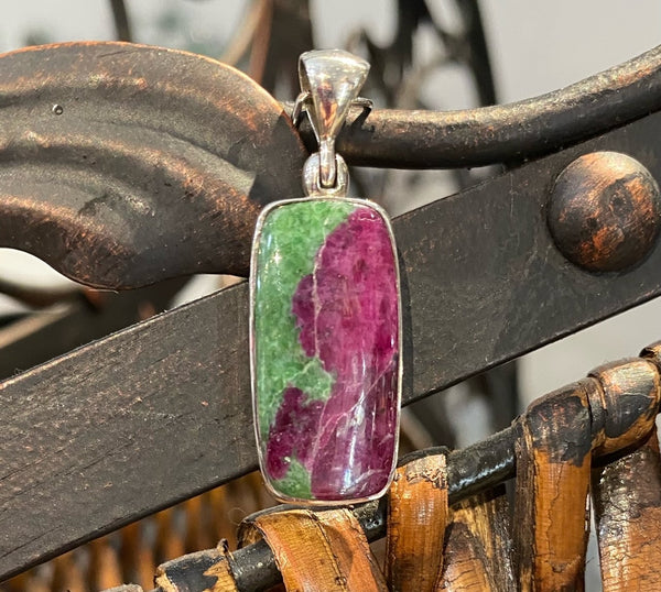 Ruby Zoisite Rectangle Pendant Sterling Silver Setting